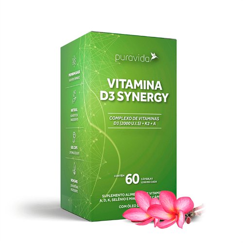 Vitamina D3 Synergy Puravida com 60 Cápsulas