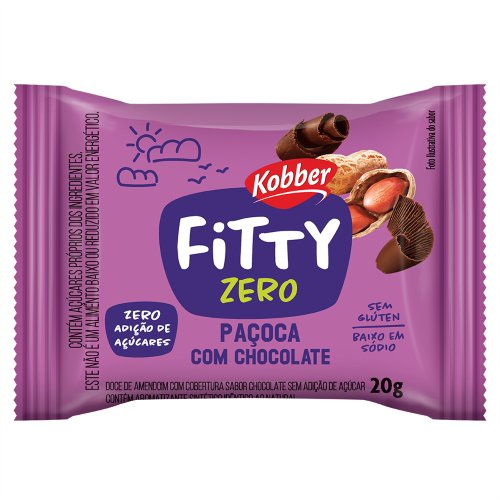 Paçoca com Chocolate Kobber Fitty Zero Açúcar 20g