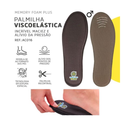 Palmilha Ortho Pauher Viscoelastica Memory Plus Cinza