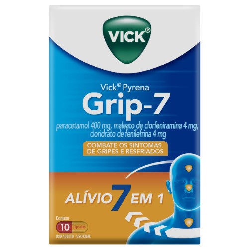 Vick Pyrena Grip-7 Paracetamol 400mg + Cloridrato Fenillefrina 4mg + Maleato de Clorfeniramina 4mg 10 cápsulas