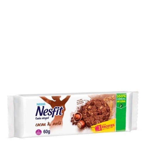 Biscoito Nesfit Cookie Integral Cacau e Avelã 60g