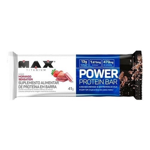 Barra de Proteína Max Titanium Power Protein Bar Sabor Morango Sensation 41g