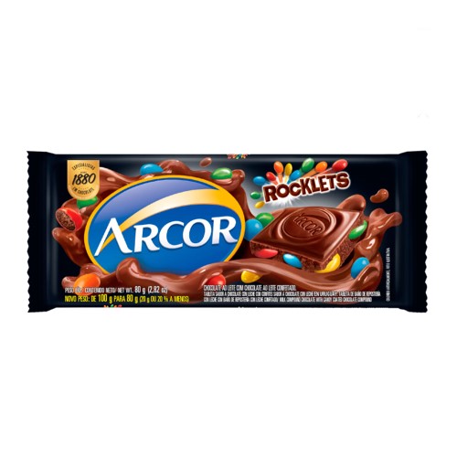 Chocolate Arcor Rocklets ao Leite 80g