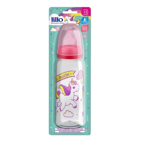 Mamadeira Lillo Bico Silicone Ortodôntico Rosa 240ml