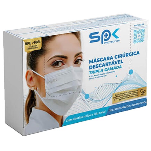 Mascára Cirúrgica Descartável Com Elastico 50 unidades Branca SP Protection