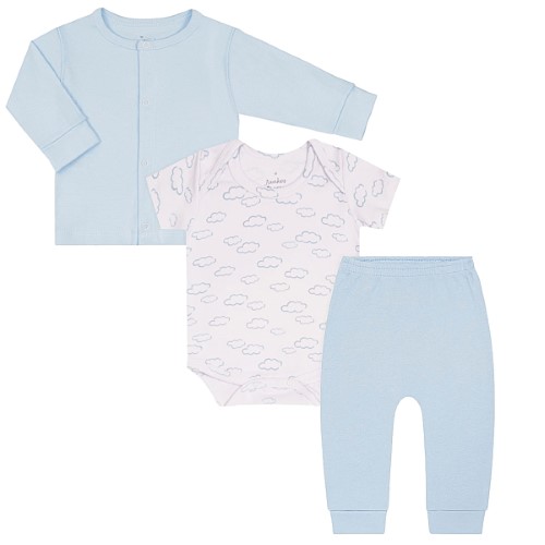 Pagão Nuvens: Casaquinho + Body curto + Calça para bebê em suedine - Junkes Baby