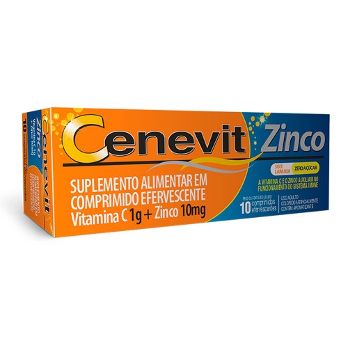 Vitamina C + Zinco 10mg Cenevit Sabor Laranja 10 comprimidos efervescentes