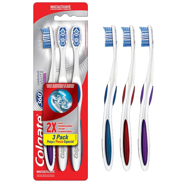 Escova de Dente Colgate 360º Luminous White Macia com 3 unidades