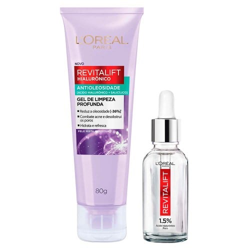 L’Oréal Paris Revitalift Hialurônico Kit – Gel de Limpeza Facial Profunda + Sérum Preenchedor Facial Anti-Idade