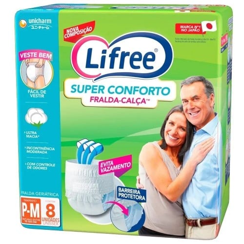 Fralda Calça Geriátrica Unissex Lifree Extra Absorção P/M 8 unidades