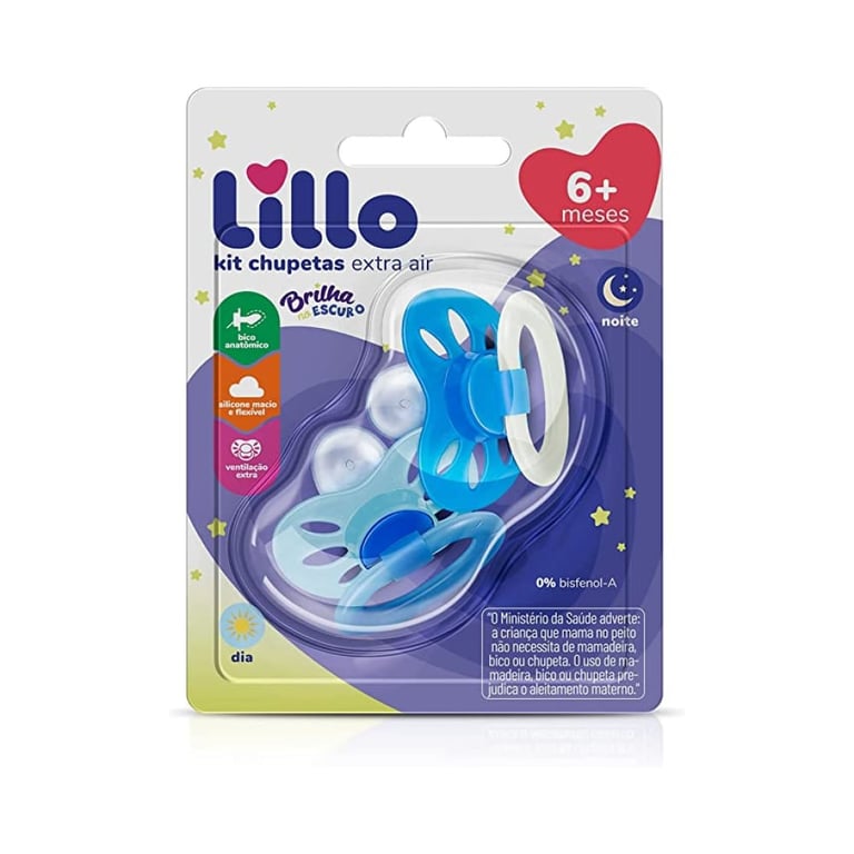 Conjunto De Chupetas Lillo Extra Air - Brilha No Escuro Dia E Noite Maiores De 6 Meses Azul