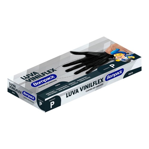 Luva Vinilflex Bompack Preta Tamanho P 100 Unidades