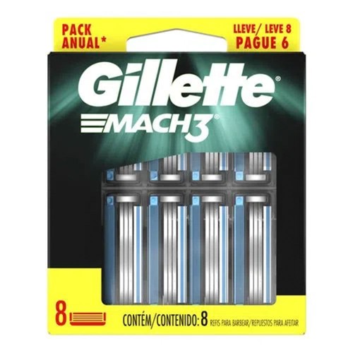 Carga para Aparelho de Barbear Gillette Mach3 com 8 unidades