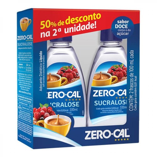 Adoçante Zero Cal Sucralose 100ml com 2 unidades + 50% de desconto no segundo