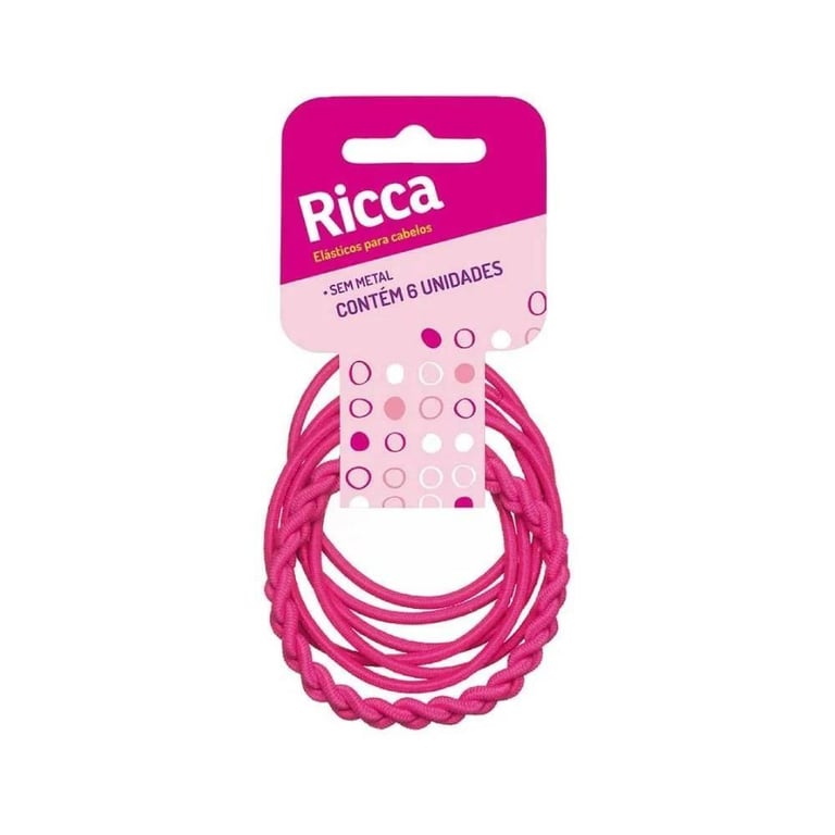 Elástico De Cabelo Ricca 2mm Trançado Rosa 6 Unidades