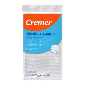 Algodão Zig-zag Cremer branco, pacote com 50g