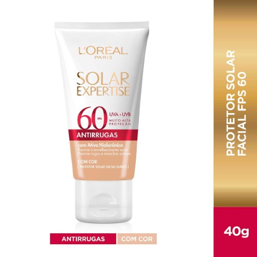 Protetor Solar Facial com Cor L`oréal Expertise Antirrugas FPS 60 40g