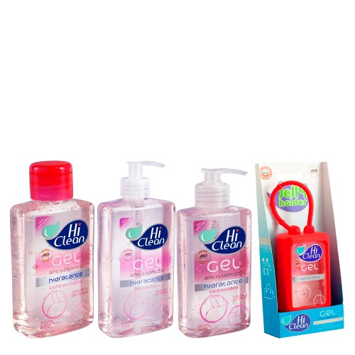 Hi Clean Extrato de Rosas Kit - Hold Blister + Gel Antisséptico 70ml + Gel Antisséptico 250ml + Gel Antisséptico 500ml