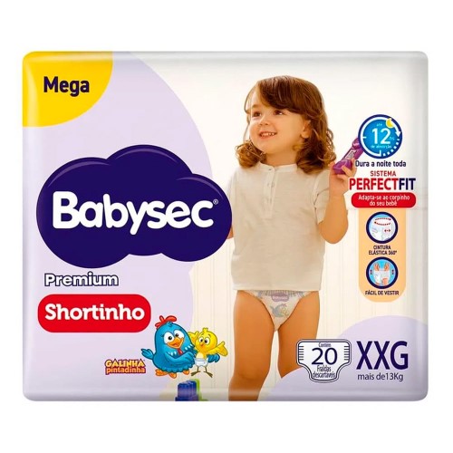 Fralda Shortinho Babysec Premium Tamanho XXG com 20 Fraldas Descartáveis