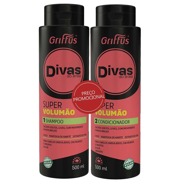 Divas do Brasil Shampoo + Condicionador Super Volumão 2A a 4C Vegano