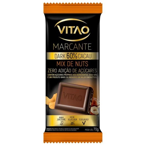 Chocolate Vitao Marcante Dark 60% Cacau Zero Açúcar 70g