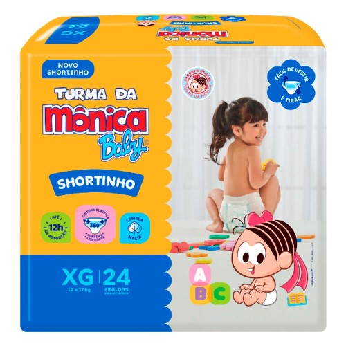 Fralda Shortinho Turma da Mônica Baby Tamanho XG com 24 Fraldas Descartáveis