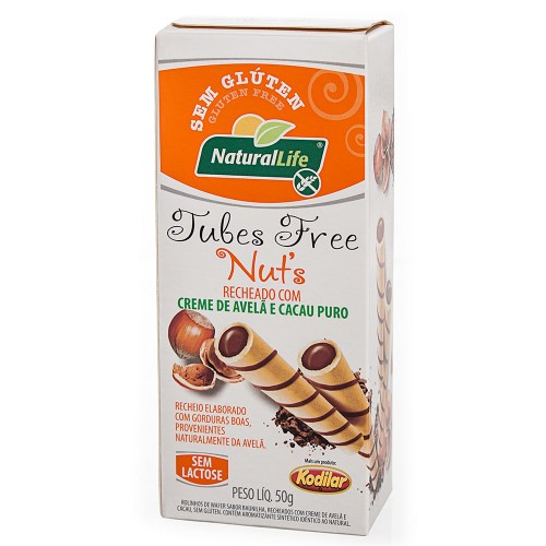 Tubes Free Nuts Kodilar Natural Life Recheado Com Creme De Avelã E Cacau Puro Sem Glúten 50g