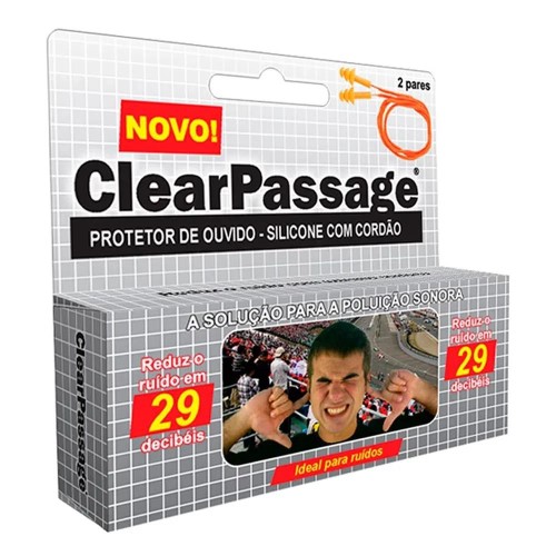 Protetor de Ouvido ClearPassage Silicone com Cordão com 2 Pares