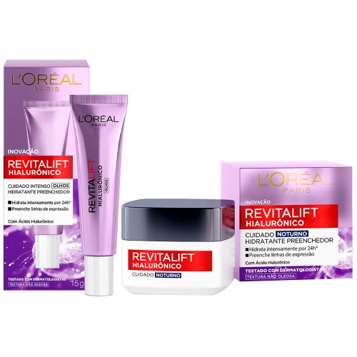 L`oréal Paris Revitalift Hialurônico Kit – Creme para Olhos + Creme Facial Anti-idade Noturno