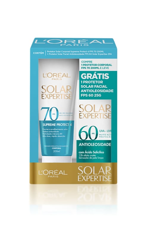 Kit Protetor Solar L Oréal Expertise Corporal Supreme Protect 4 FPS 70 200ml + Facial Antioleosidade FPS 60 25g