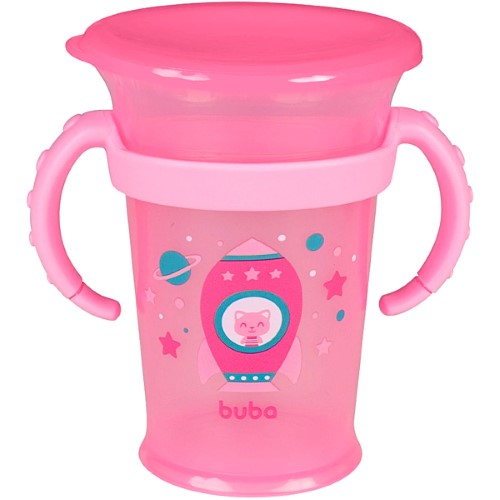 Copo de Treinamento com Alça 360° Rosa 210ml (18m+) - Buba