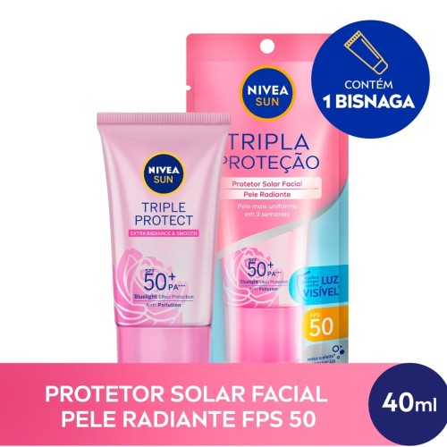 Protetor Solar Facial Nivea Sun Tripla Proteção Loção Pele Radiante Fps50 40ml