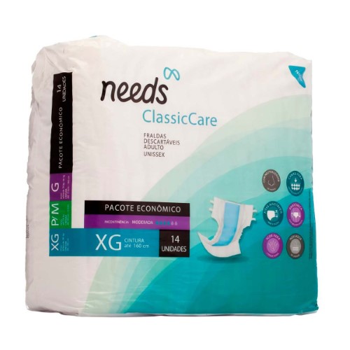 Fralda Geriátrica Needs ClassicCare XG Unissex 14 unidades