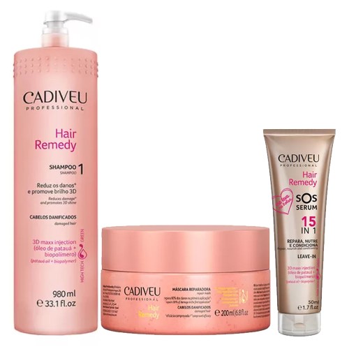 Cadiveu Hair Remedy Kit - Shampoo + Leave-In + Máscara