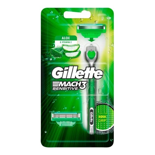 Aparelho de Barbear Gillette Mach3 Acqua-Grip Sensitive + 2 Cargas