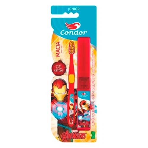 Escova de Dente Infantil Condor Júnior Avengers Macia com 1 unidade + Estojo