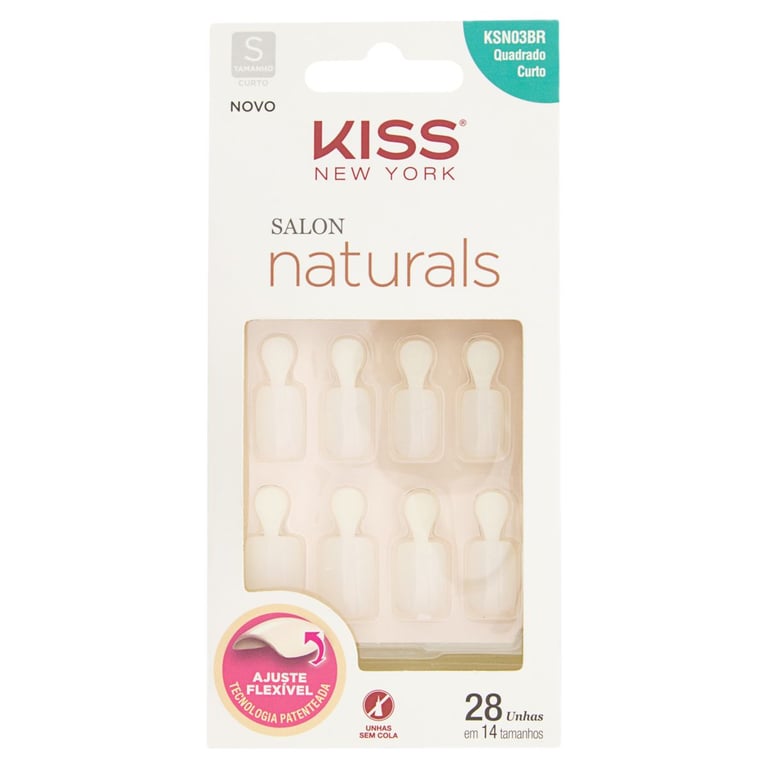 Unhas Postiças Kiss NY - Salon Natural Curto Quadrado com Aba