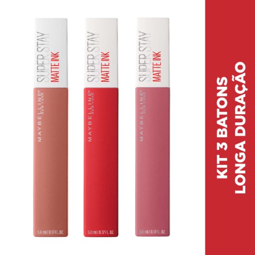 Kit Maybelline NY - 3 Batons Líquidos Longa Duração SuperStay Matte Ink