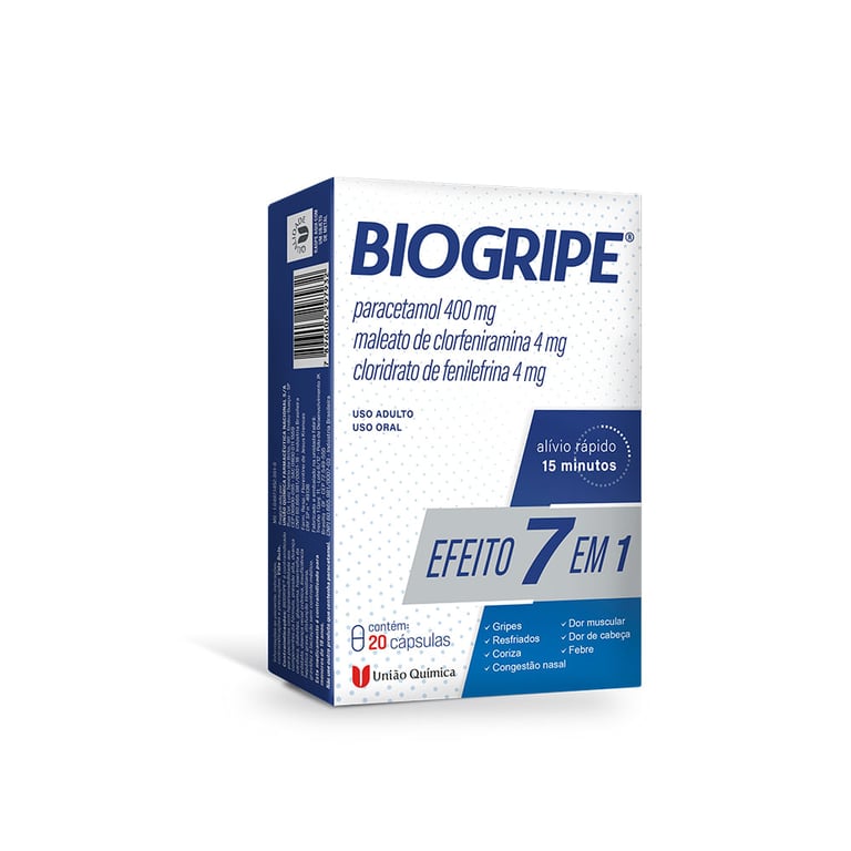 Biogripe 400mg + 4mg + 4mg, caixa com 20 cápsulas duras