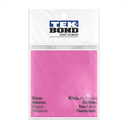 Bloco Adesivo Tekbond Rosa Fluorescentes 76x76mm 45 Folhas