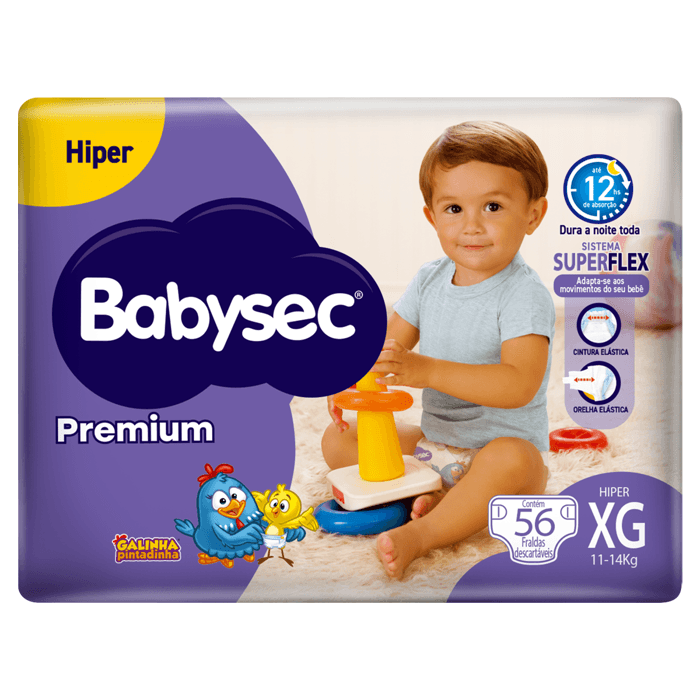 Fralda Babysec Galinha Pintadinha Premium Hiper Xg 56 Unidades