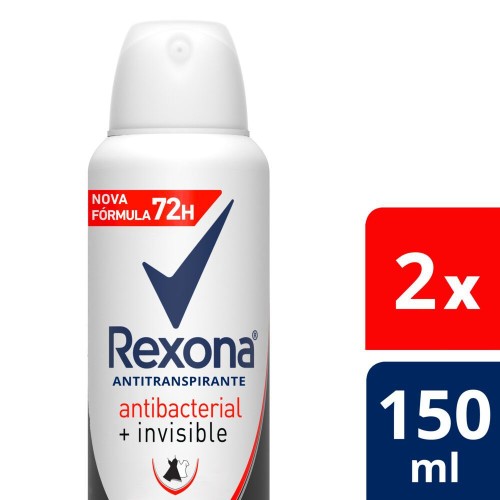 Desodorante Antitranspirante Rexona Antibacterial + Invisible 2 Unidades 150ml Preço Especial