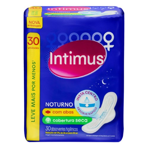 Absorvente Intimus Noturno Cobertura Seca Com Abas 30 unidades