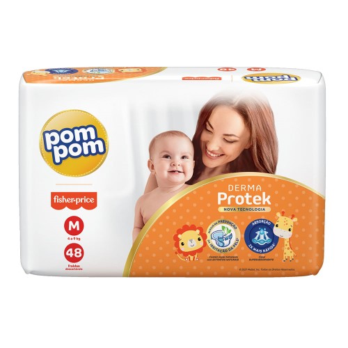 Fralda Pom Pom Derma Protek M - 48 Unidades