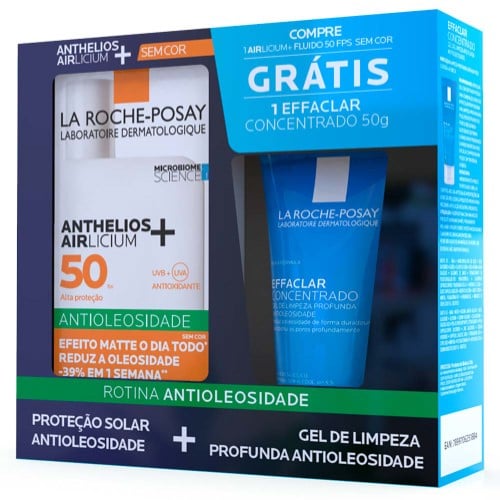 Kit La Roche-Posay Protetor Solar Anthelios Airlicium+ FPS 50 Sem Cor 40g + Gel de Limpeza Facial Effaclar Concentrado 50g