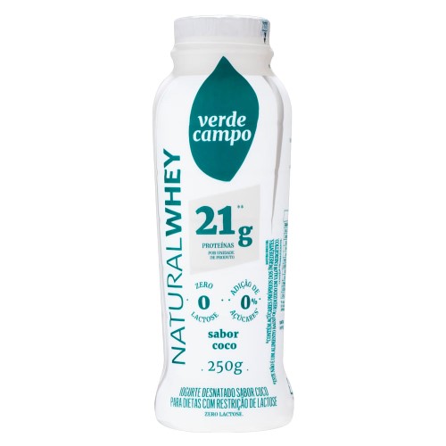 Iogurte Verde Campo Natural Whey Desnatado Zero Lactose com 21g de Proteínas Sabor Coco 250g