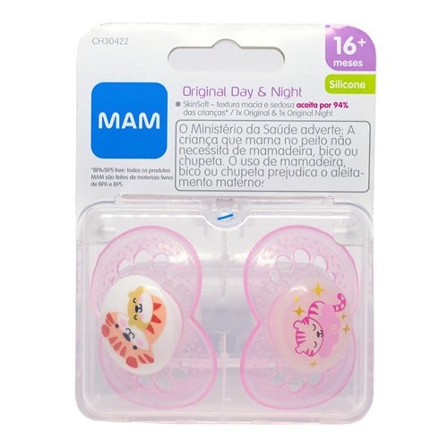 Chupeta MAM Original Day&Night 16+ Meses Rosa - 2 Unidades