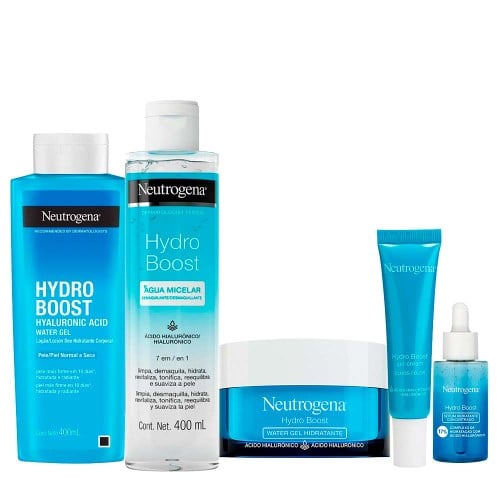 Neutrogena Hydro Boost Kit – Hidratante Facial + Gel para Olhos + Hidratante Corporal + Sérum + Água Micelar