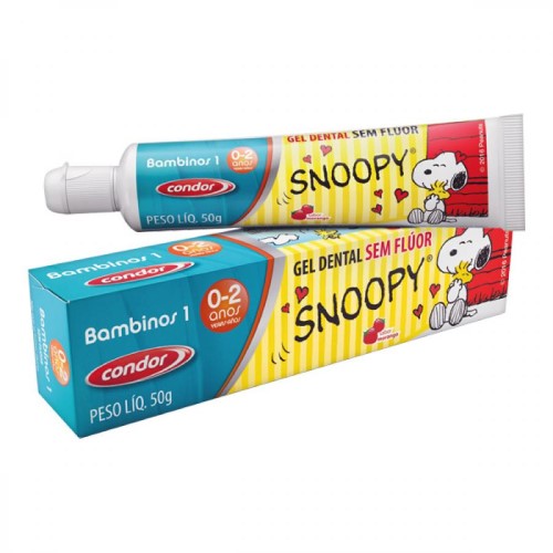 Gel Dental Infantil Condor Snoopy Bambinos 1 Sem Flúor Sabor Morango com 50g