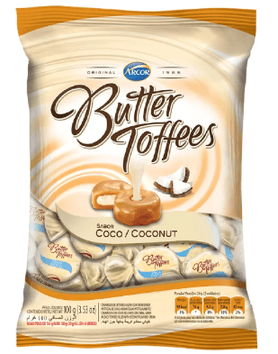 Balas Arcor Butter Toffees Sabor Coco 100g